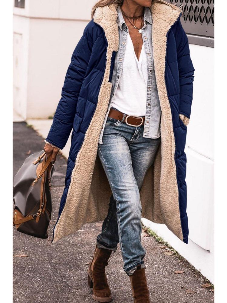 Slim Fit Double Sided Hooded Cotton Cardigan Jacket Long Sleeve Solid Color Coat