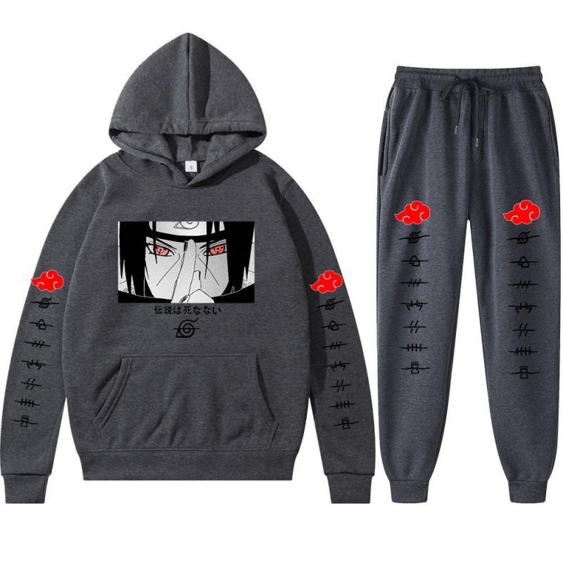 Ensemble Hoodie Anime Naruto Hommes Femmes - Impression Uchiha Itachi Sweat à Capuche Décontracté Manches Longues Pantalon