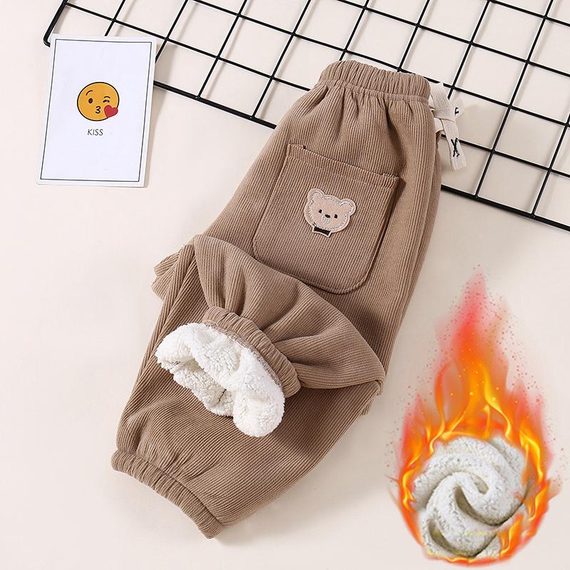 Kids Warm Pants Autumn Winter Girls Thicken Trousers Baby Boys Cute Bear Print Children Casual Harem Pants