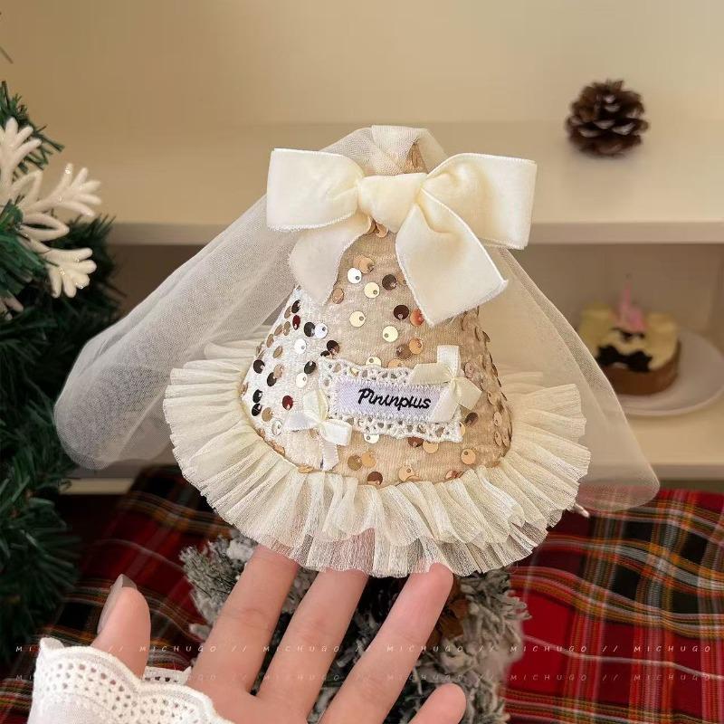 Sweet Netted Ribbon Bow Sequin Hat Hairpin, Quirky Atmosphere-themed Duckbill Hairpin Hair Accessory