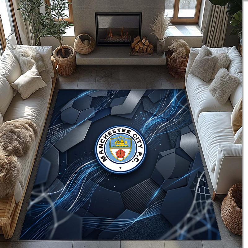 Manchester City Printed Flannel Area Rug Non Slip Soft Polyester Floor Carpet Indoor Decor Mat for Bedroom Living Room Sofa