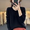 Women's V-Neck Pure Wool Knit Sweater - Heart Neckline, Autumn/Winter Base Layer