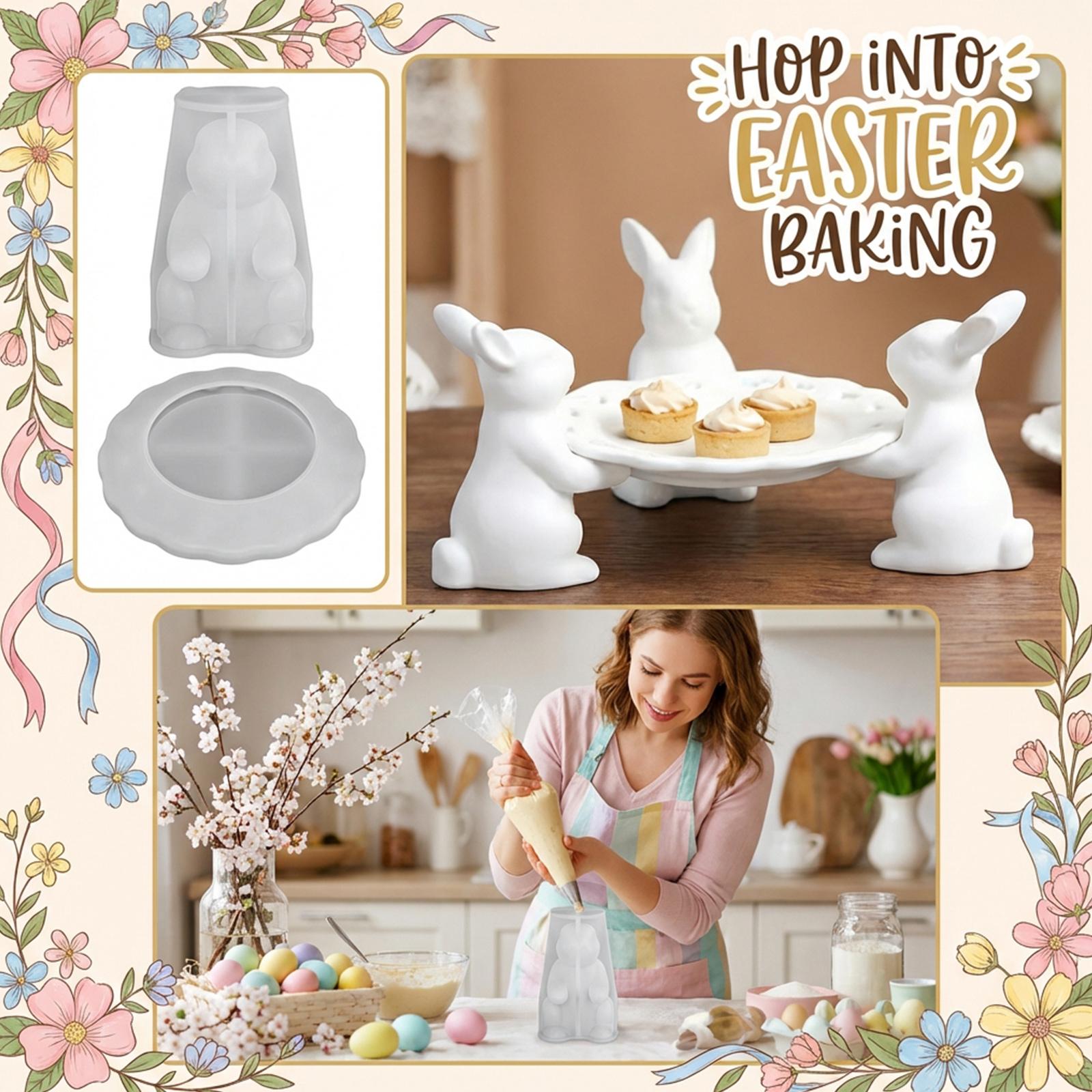 

Silicone Easter Bunny Mold With Tray, 2-Piece Silicone Mold Set, Easter Spring Casting Mold One Size белый