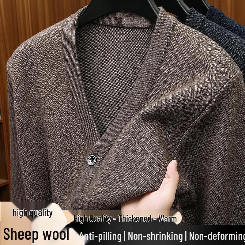 Hengyuanxiang Men's Casual Striped Wool-Blend V-Neck Cardigan
