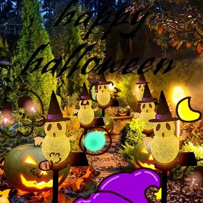 2pcs Halloween Solar Pumpkin Ghost Lights Outdoor Waterproof Halloween Atmosphere Decorations Lawn Ground Plug Light