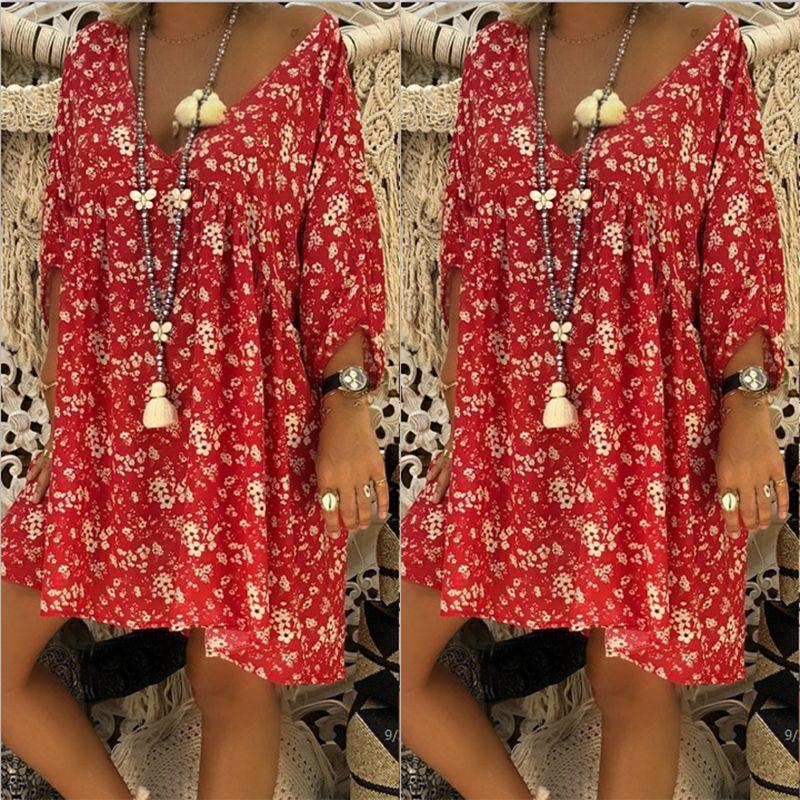 Neck V Women Caftan Baggy Dress Ladies Vintage Hippie Boho Beach Cover Plus Size