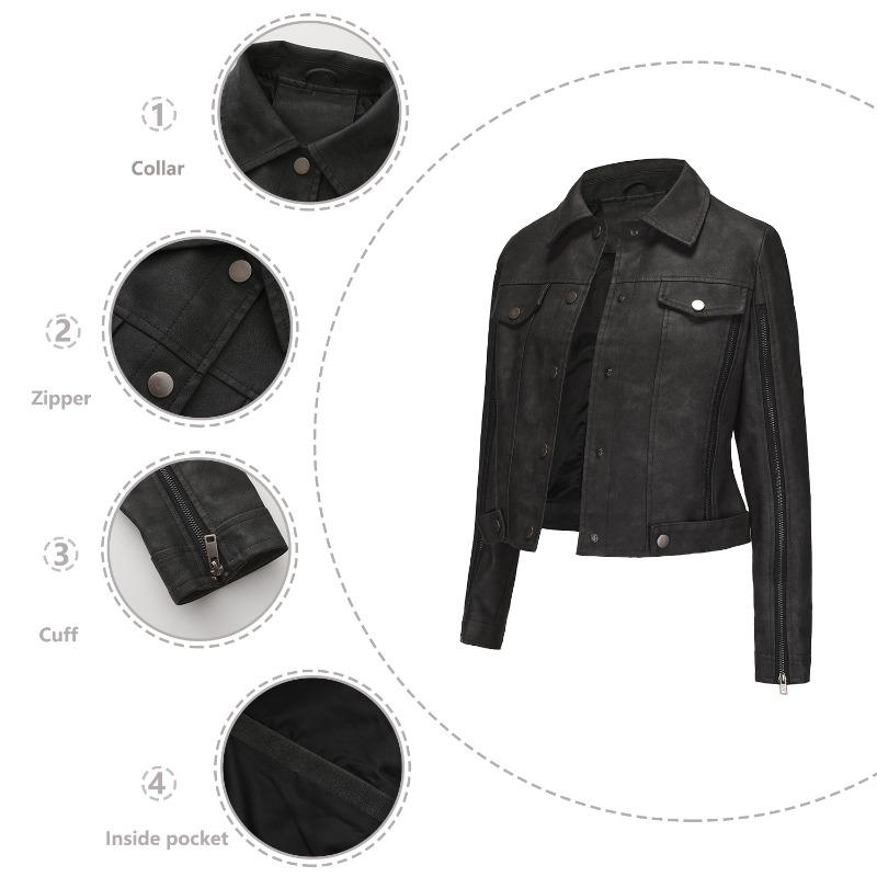 New fashion multi-zipper decorative locomotive jacket long-sleeved cardigan popular jacket spring and autumn thin leather jacket women