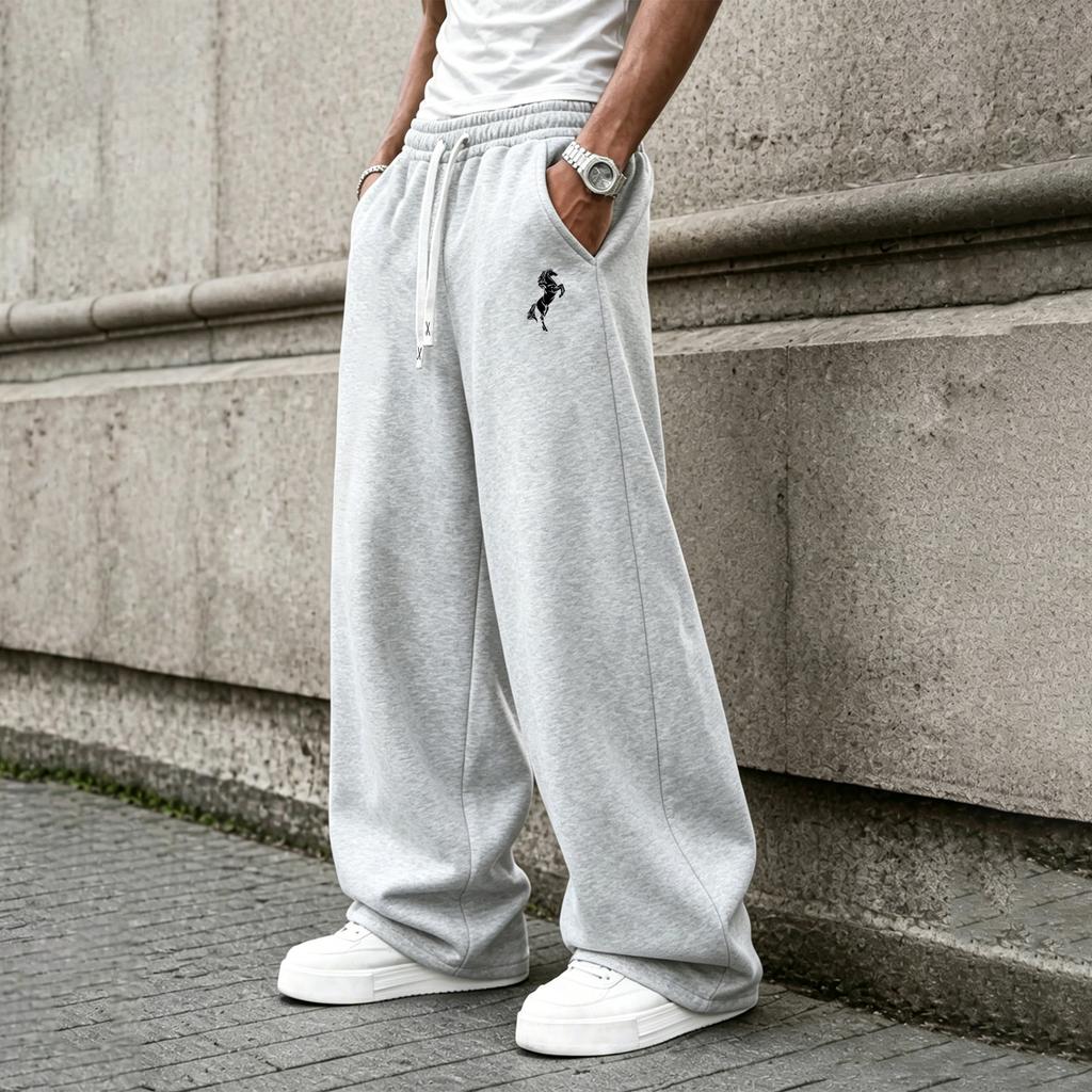 Pantaloni della tuta larghi e fluidi per il tragitto quotidiano—Vita con coulisse, tasche laterali, pantaloni lunghi fino ai piedi per camminare e allenarsi