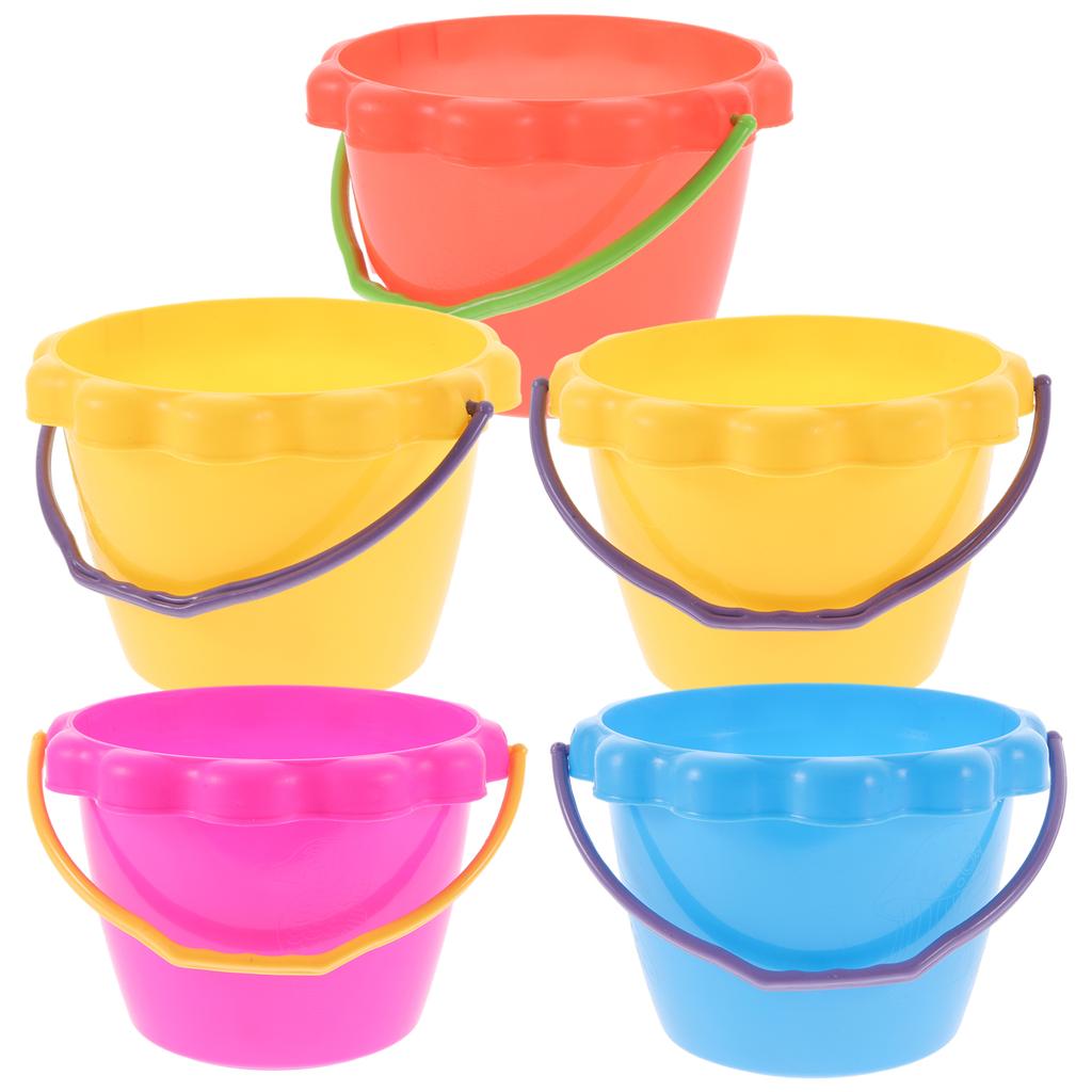 5Pcs Kids Beach Toys Children Sand Buckets Summer Seaside Water Playthings Fishing Bucket Toys Silicone Digging Bucket Beach
