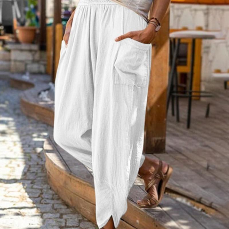 Spring and Summer New Casual Wide-leg Cotton Linen Loose Small Leg Pants Beach Pants Female Spot