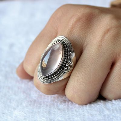 Rose Quartz Silver Ring 925 Sterling Silver Handmade Statement Women Ring, Pink Gemstone Ring, Gift for Her, Boho Ring, New Year Gift,