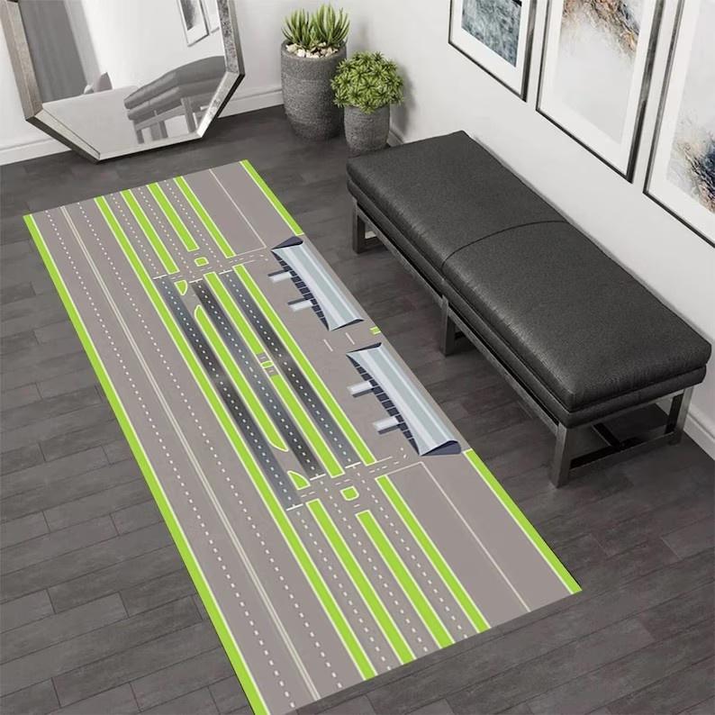 Green Lawn Airplane Runway Runner Rug Children's Game Climbing Mat Living Room Bedroom Bedside Sofa Edge Home Decoration Mat