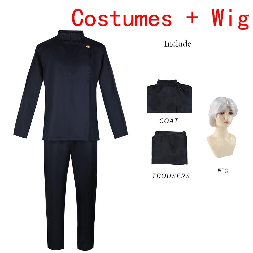 Anime Jujutsu Kaisen Gojo Satoru Cosplay Gojo Costume High School Uniforms Blue Suit Halloween Roleplay White Wig Eyelash