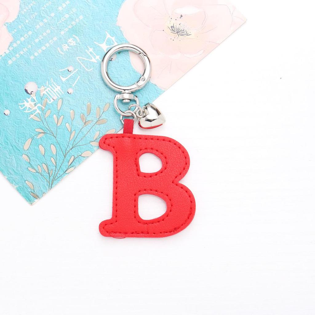 Colorful PU Leather Keychain with Peach Heart and 26 English Letter Charms