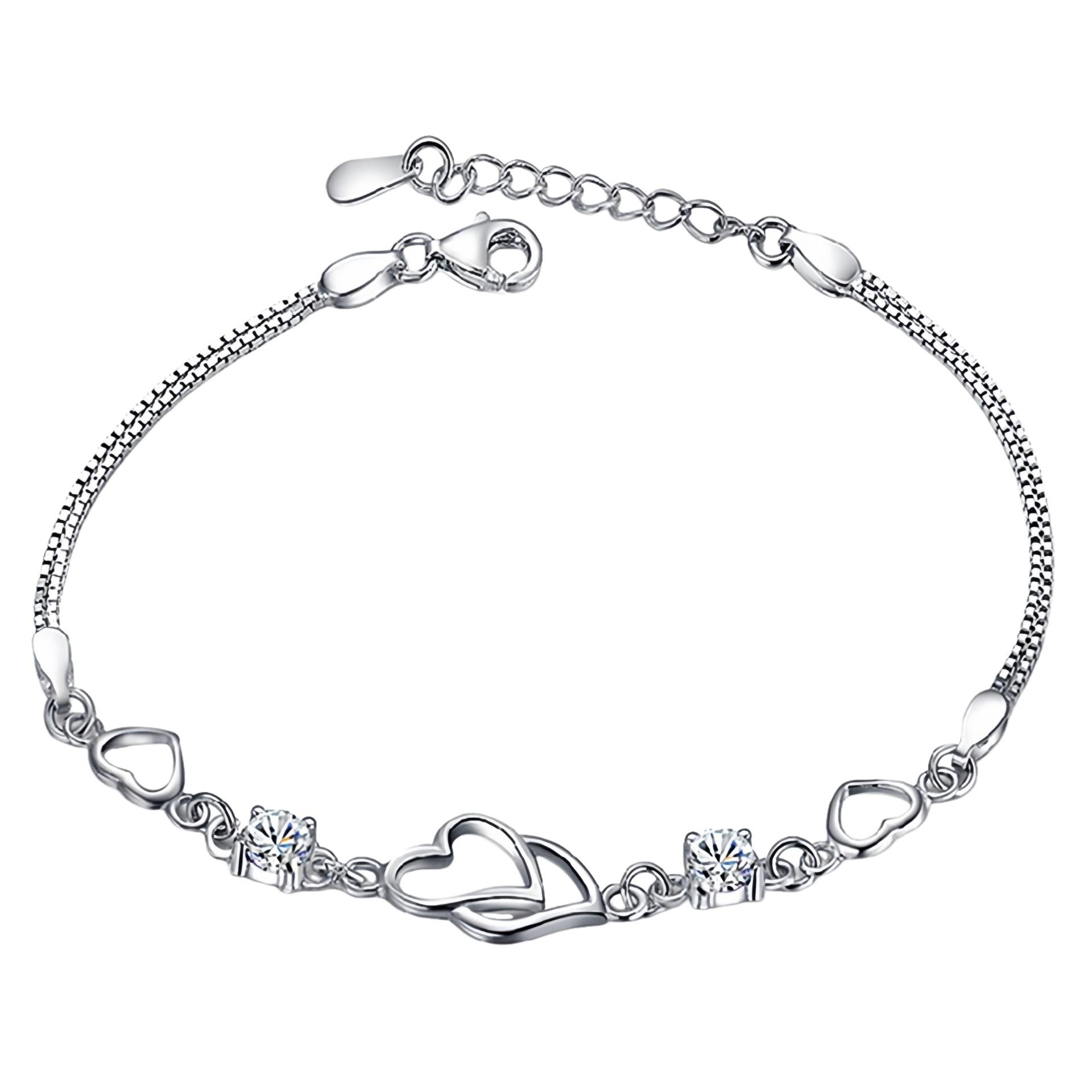 

925 Silver Heart-shaped Adjustable Bracelet Matte Friendship Charm Bracelet Fashion Jewelry for Women Daily Wear Holiday Dating