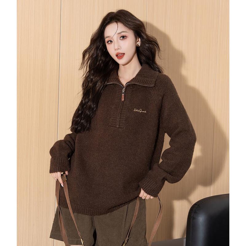 TonLion Women's Half-Zip Lapel Knit Sweater