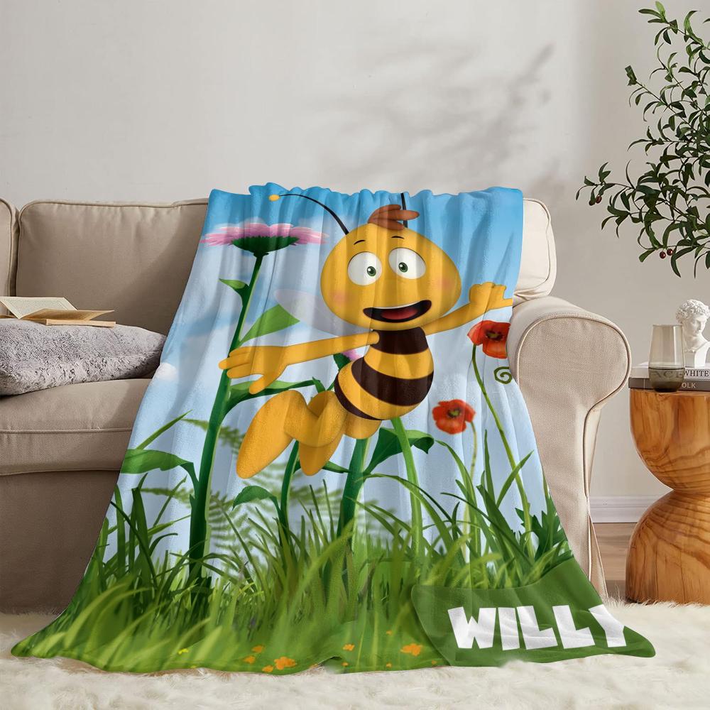 RIPMMaya The Bee With Flowers Throw Soft Flannel Throw Summer Blanket Lightweight Cozy Nap Blanket for Sofa Bed TravelR-I-P