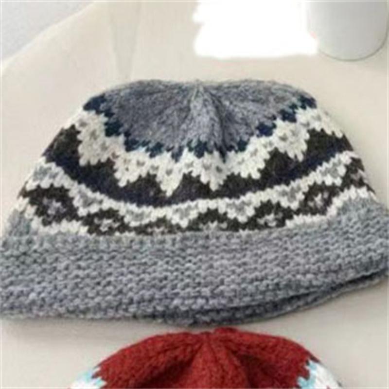 

Вязаная шерстяная шапка женская осенне-зимняя ретро утолщенная теплая шапка с защитой ушей показывает маленькое лицо шапка-балаклава тренд Adult average size серый