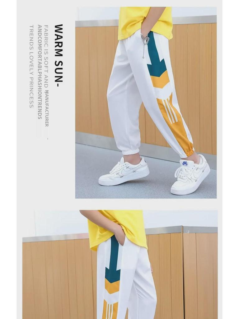Kids' Gray Summer Ice Silk Sports Pants: Anti-Mosquito Trendy Casual Trousers for Boys