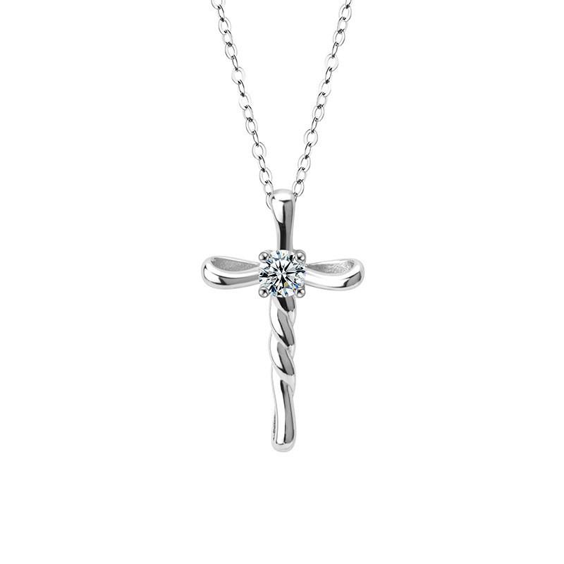 Minimalist Cross Pendant Necklace Women Sterling With Moissanite Delicate Chain Lightweight Luxury Jewelry 30mm Moissanite Cross Pendant