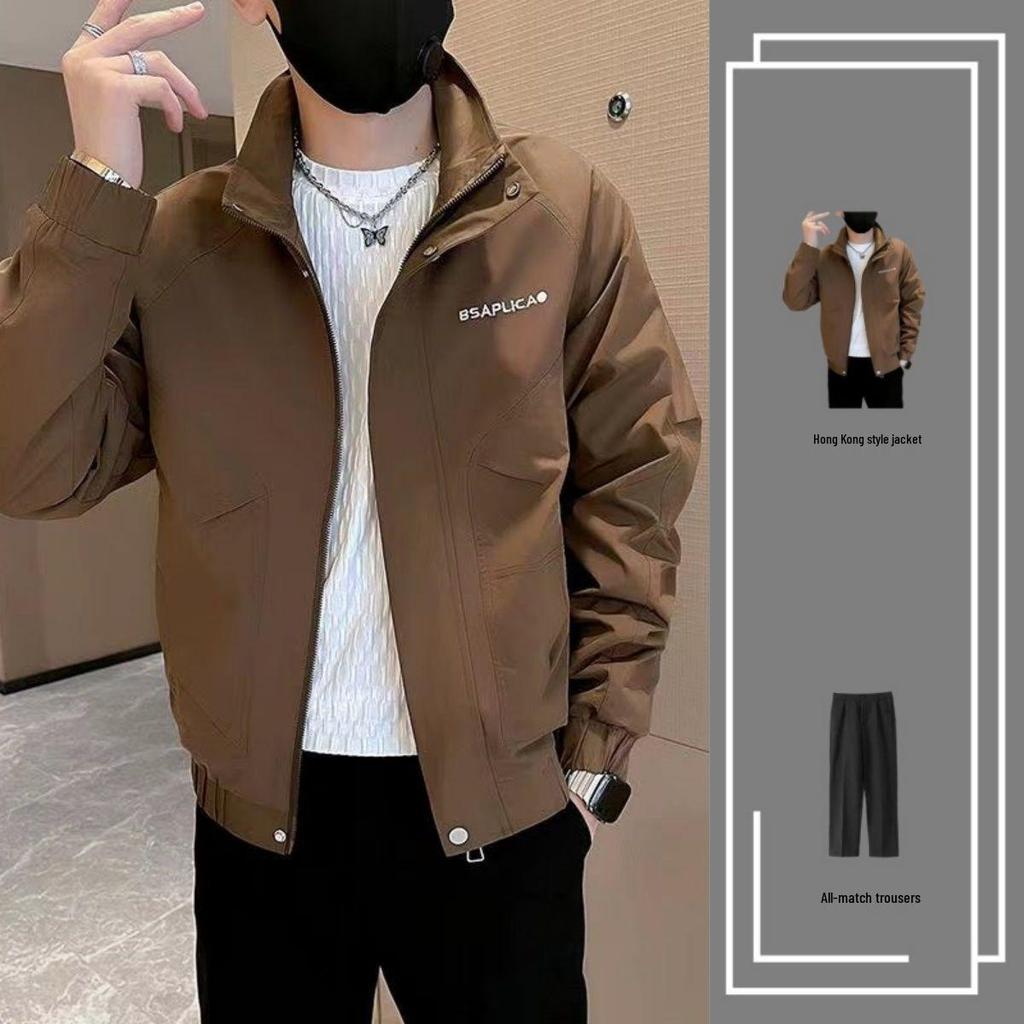 Men's Rogue Handsome Thickened Coat Autumn/Winter Workwear Jacket Set – High-End Plus Cotton [3-Piece Set]