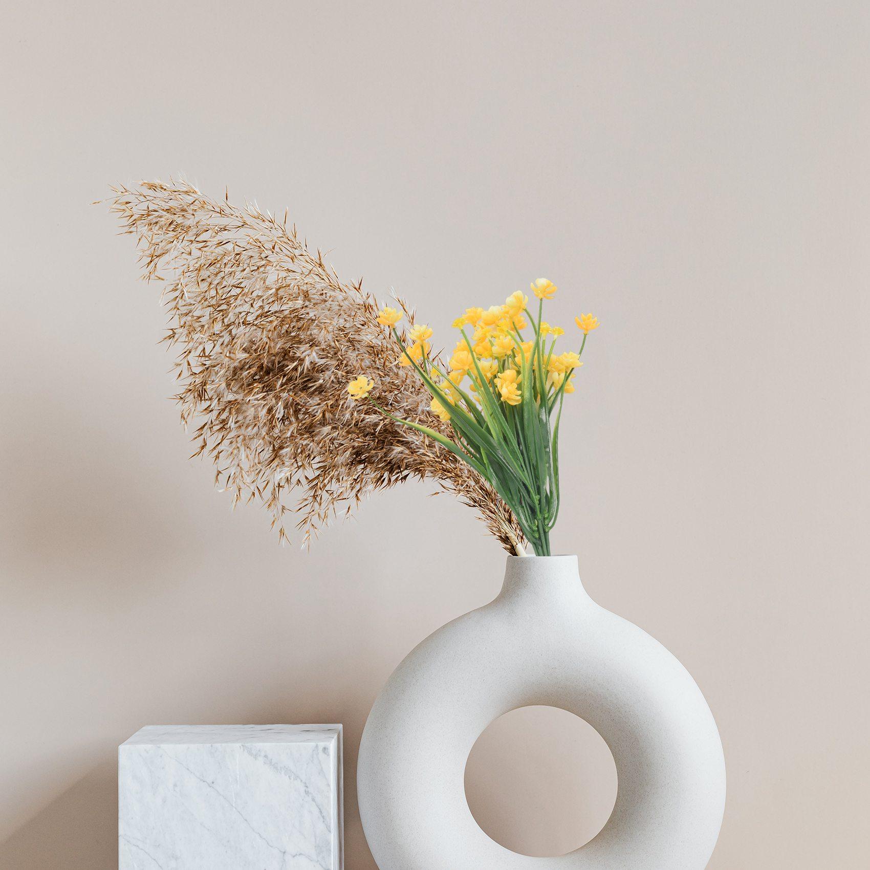 

Good-8Pcs Artificial Flowers Outdoor Uv Resistant Plants, 8 Branches Faux Plastic Greenery Shrubs Plants Indoor Outside Hanging жовтий