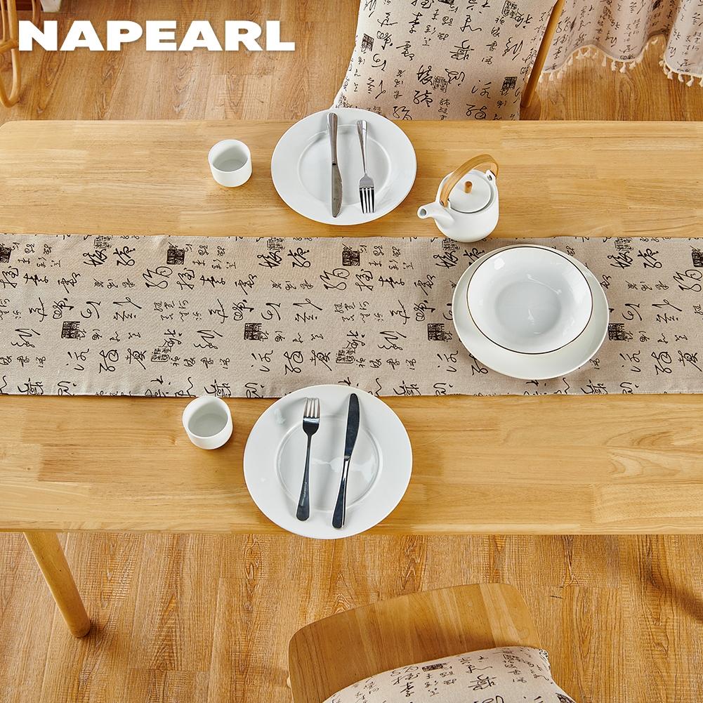 1PC NAPEARL Chinese Literary Style Calligraphy Pattern Printing Table Runner for Dinner Table Decorative for Home Table
