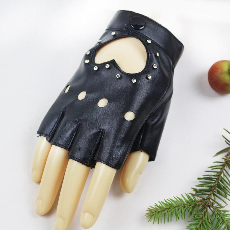 Ddffd1 Women's Black Half-Finger Leather Gloves Peach Heart Nails Upgraded Imitation Leather Ds Performance Gloves Cm