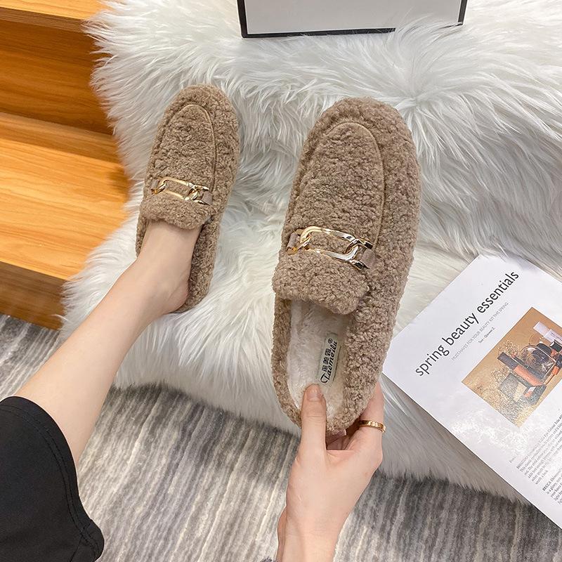 

2025 осень и зима полушерстяные туфли зимняя верхняя одежда на плоской подошве шерсть ягненка ботинки-бобы большой размер бархатные туфли на толстой подошве универсальные 33 коричневый