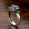 Adjustable Open Ring With Pixiu Fortune Beast Motif Sterling Unisex Vintage Style Finger
