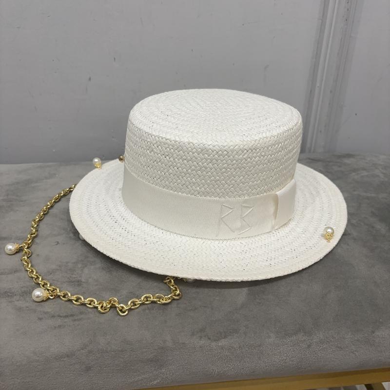 

2023 summer new arrival Double Chain Strap Boater Hat with short brim straw hat for women M 57cm білий