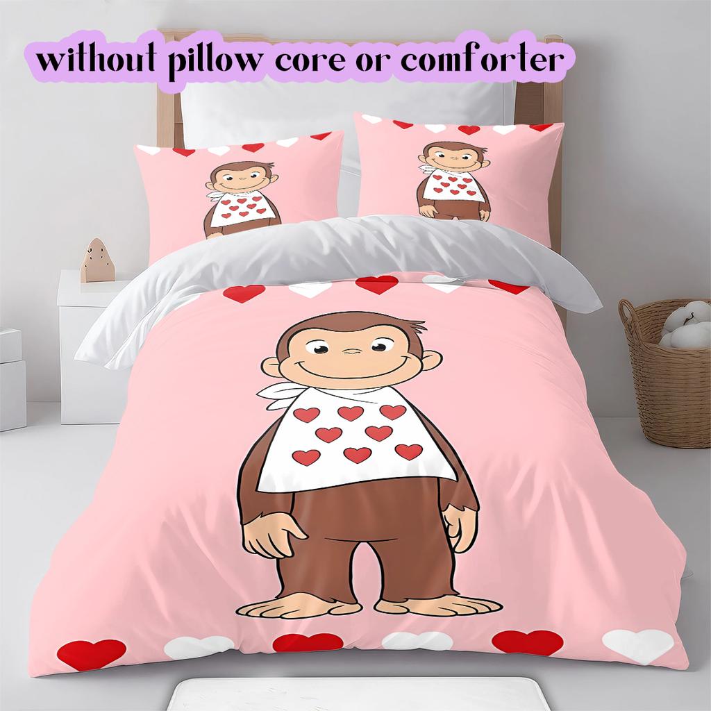 Curious GeorgePattern Bedding Quilt Set Quilt Cover Pillowcase Home Decoration Birthday Gift (1 * duvet cover + 2 * pillowcase, without core)