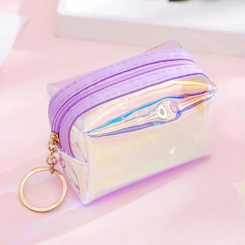 

Cute Transparent Mini Coin Purse Credit Card Holder Coin Purses Key Chain Small Wallet for Women with Zipper Clutch Coin Pouch фиолетовый