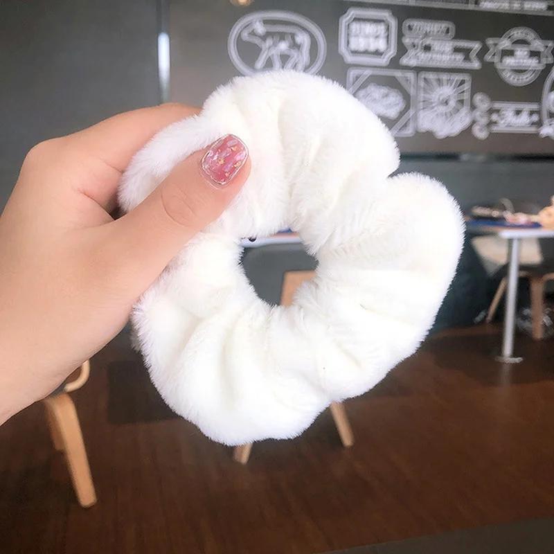 Winter Warm Soft Elastic Hair Band Scrunchies for Women Girls Cute Plush Multicolor Rubber Band Loop Braiding Accessories