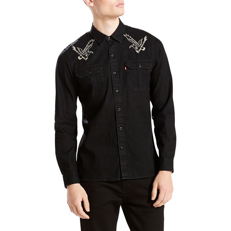 

Рубашка мужская Levis с вышивкой на воротнике, простая, удобная, с длинным рукавом, черная 19573-0061 S