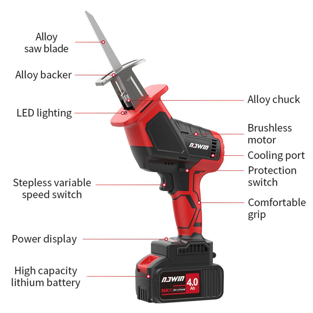 NAWIN 20V Reciprocating Saw Brushless Cordless Portable Metal Wood Cutting