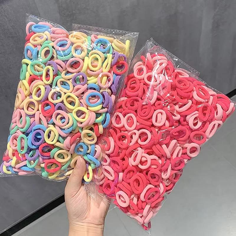 499pcs Women Girls Colorful Nylon Elastic Hair Bands Ponytail Hold Small Hair Tie Rubber Bands Scrunchie Hair Accessories