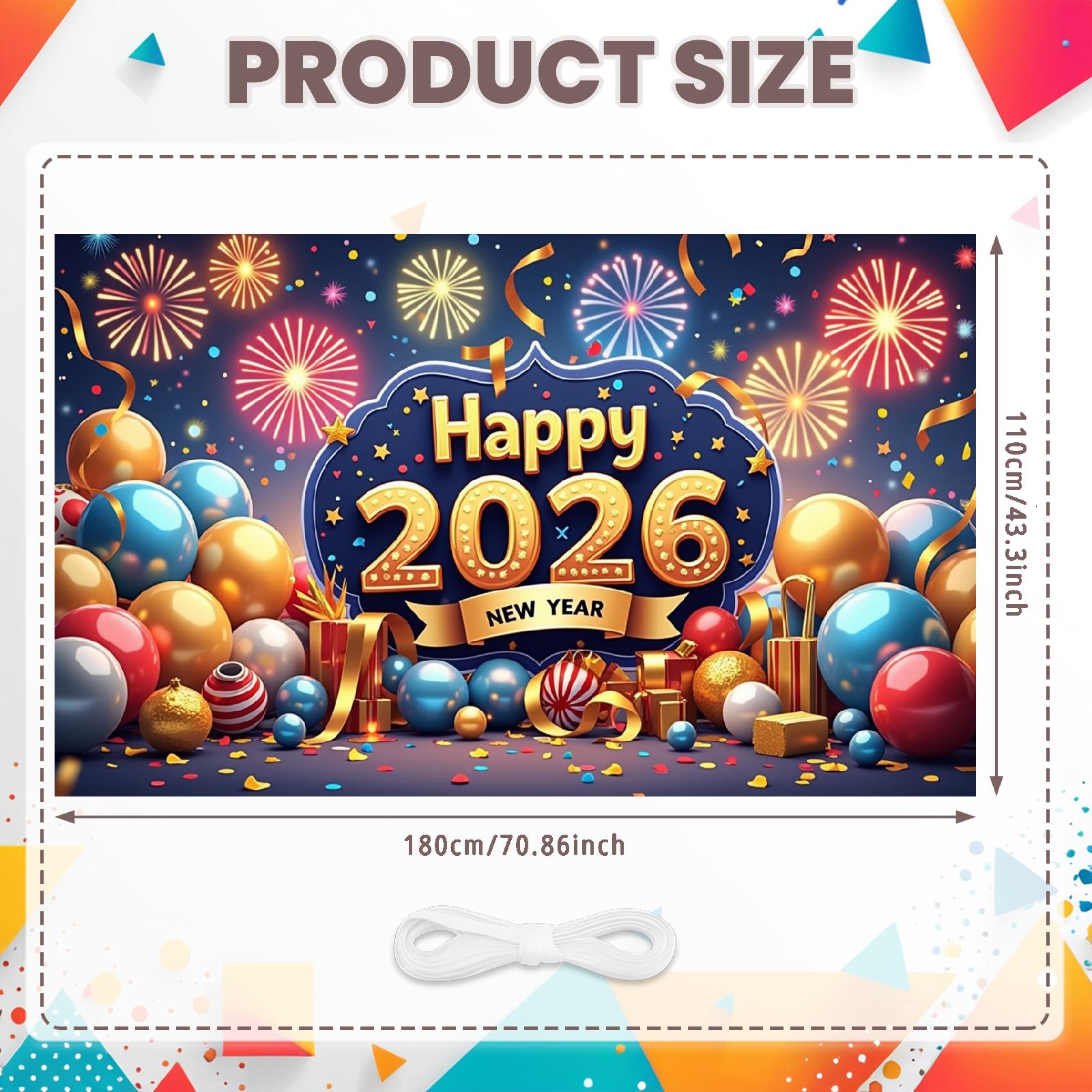 Happy New Year 2026 Party Decoration Backdrop New Year Champagne Clock Christmas Banner New Year Party Supplies Photo Background