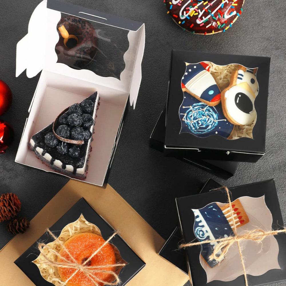 20pcs Black Gift Bakery Boxes with Window Mini Cookie Boxes Treat Boxes Gift Wrap Box for Birthday Parties Wedding Holiday Celebrations