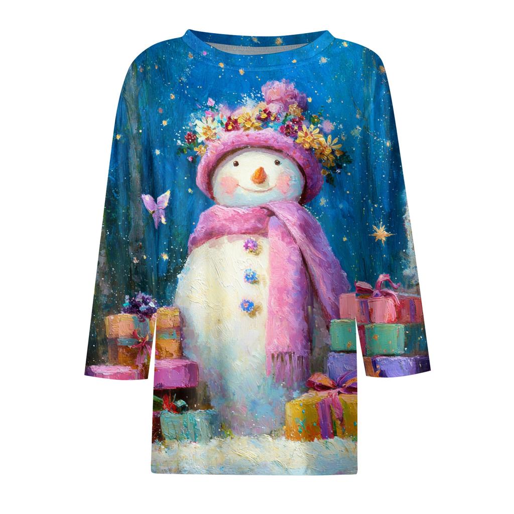 3/4 Sleeve Shirts For Women Print Graphic Tees Blouses Casual Plus Size Basic Tops Pullover