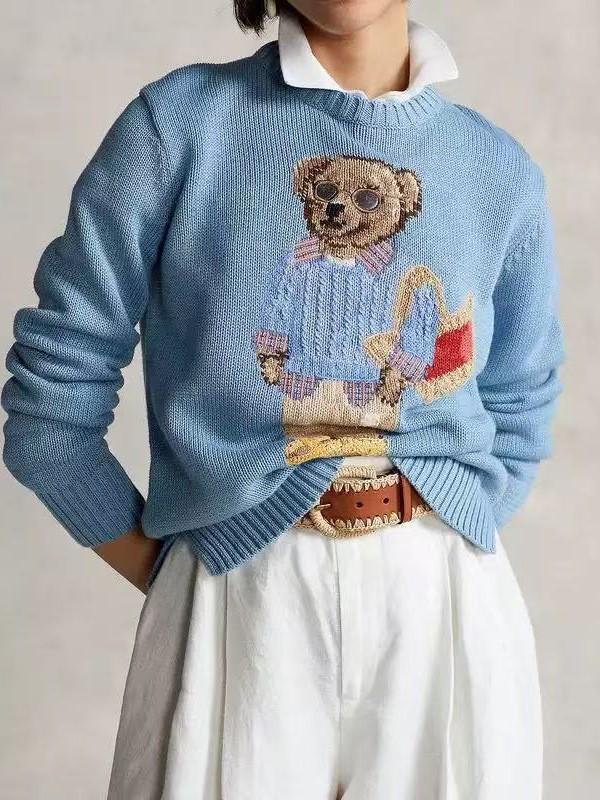 2026 Autumn/Winter Women's Casual Academy Style Bear Sweater