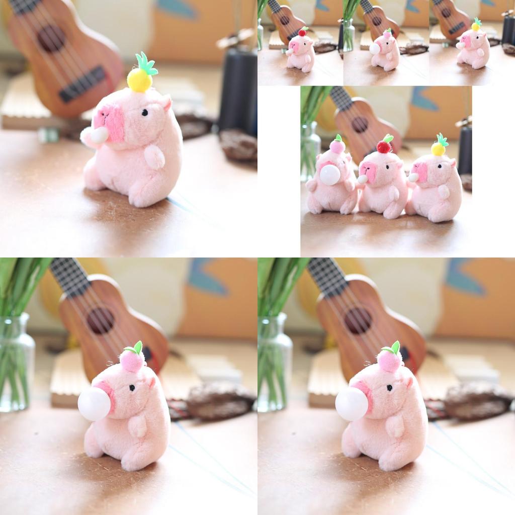 Adorable Cute Bubble Blowing Capybara Plush Toy Keychain Soft Stuffed Animal In Yellow Red Pink