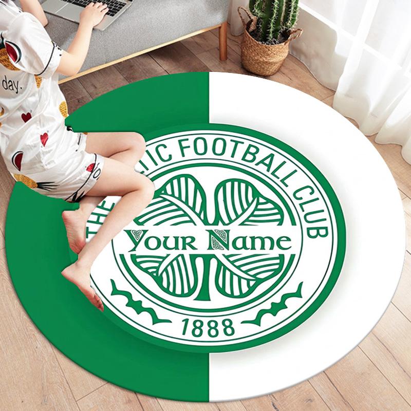 Celtic FC Wappen Benutzerdefinierter Name Runder Teppich Teppich für Wohnzimmer Schlafzimmer Sofa Spielzimmer Dekor Rutschfeste Bodenmatte