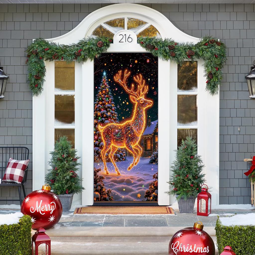 Christmas Fluorescent Door Frame, Door Cover Background, Holiday Party Decoration, Christmas Decoration Hanging Cloth