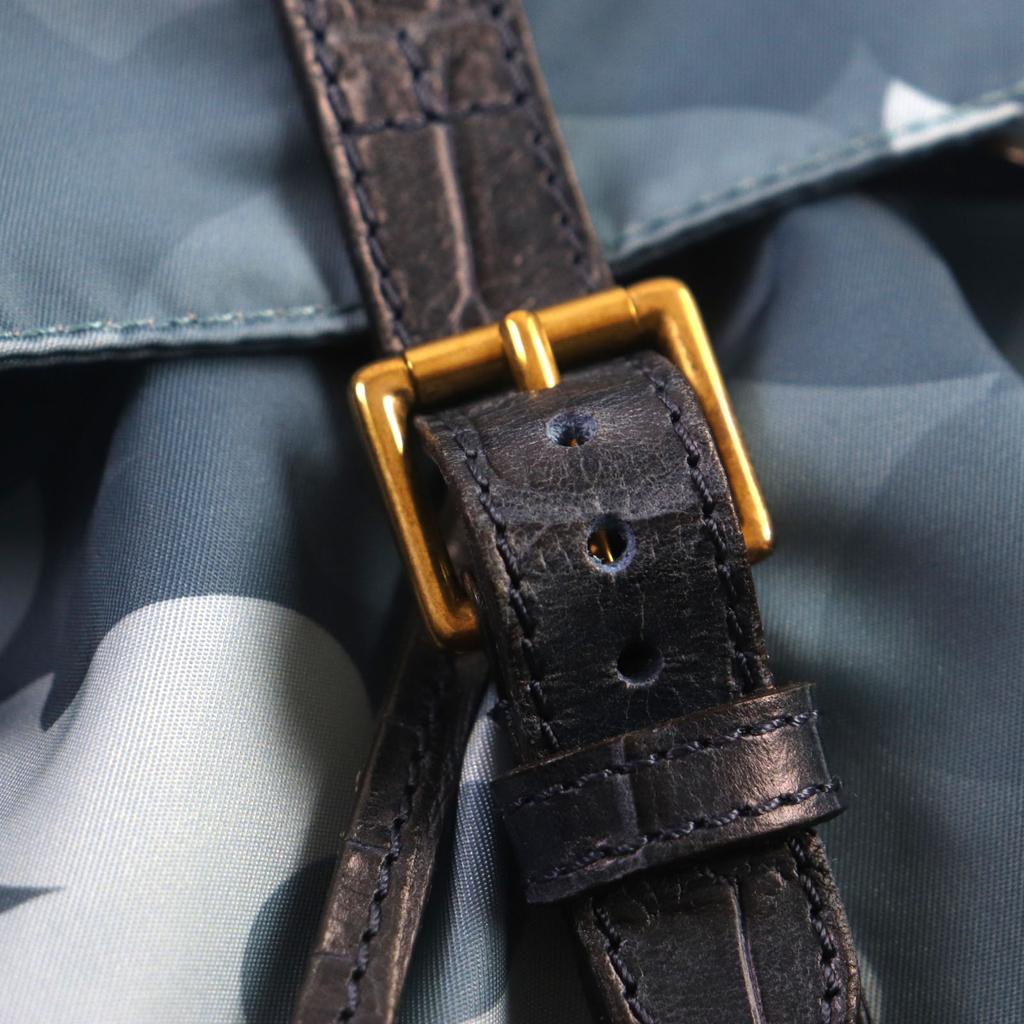 Pristine Felisi Backpack · Daypack All-over pattern, crocodile embossed leather drawstring bag Blue Nylon mens 15/56 Used