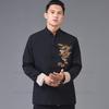 Chinese Style Hanfu Tang Clothes Men Balck Jackets Cotton Embroider Dragon Kong Fu Costume Traditional China Clothing Plus Size