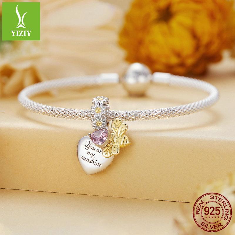 Gold Plated Daisy Bee Diy Bracelet Beaded, Flower Button Head S925 Sterling Silver Pendant Accessories