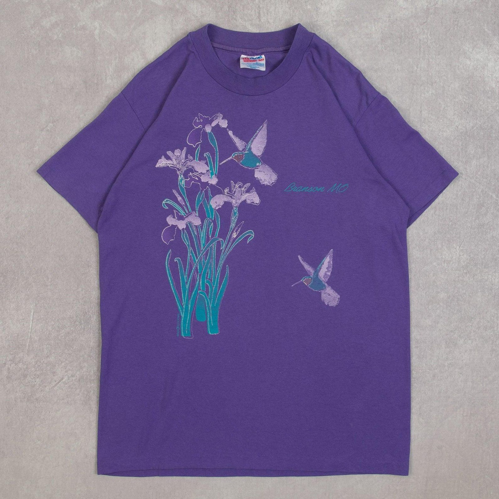 Hanes Vintage Branson Flower Single Stitch T-Shirt Medium Men s 1990s USA Made Purple Location S