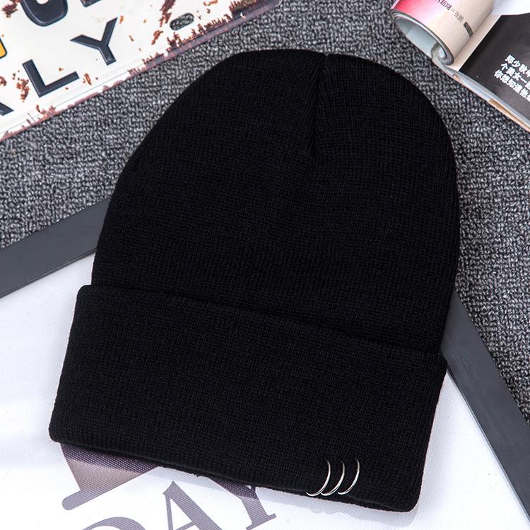 

COKK Autumn Winter Hats For Women Girls Knitted Cap With Ring Hip Hop Korean Bonnet Beanie Hat Female Stretch Hats Gorras Black 54-58cm чорний