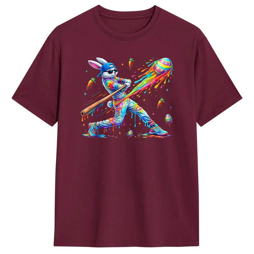 Funny Dripping Drip Rabbit Bunny Baseball Easter T-Shirts Men Leisure Cotton Tees Crew Neck Short Sleeve T Shirts Birthday Gift